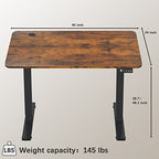 Furmax Electric Height Adjustable Standing Desk Large 40 x 24 Inches Sit Stand up Desk Home Office Computer Desk Memory Preset with T-Shaped Metal Bracke, Brown - color: Brown, size: 40 Inch