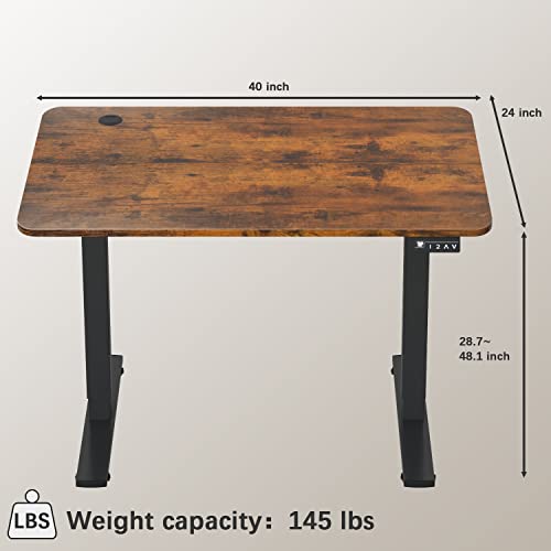 Furmax Electric Height Adjustable Standing Desk Large 40 x 24 Inches Sit Stand up Desk Home Office Computer Desk Memory Preset with T-Shaped Metal Bracke, Brown - color: Brown, size: 40 Inch