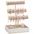 SONGMICS Bracelet Holder Stand, Jewelry Display Stand, Jewelry Organizer, with 3 Tiers and Velvet Tray, Removable Ring Holder, Cloud White and Camel Brown UJJS027A01 - color: Cloud White + Camel Brown