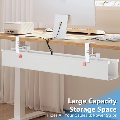 Litwaro Under Desk Cable Management Tray No Drill, 40.6" Cord Organizer with Clamp for Standing Desk, Premium Fabric Cable Tray with Wire Management for Office Home, White - color: White, size: Extra Large (40.6"L x 5.9"W)