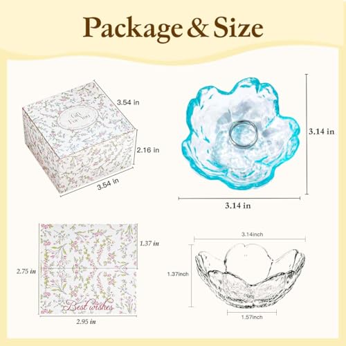 Light Blue Flower Jewelry Ring Dish Tray,Decorative Glass Trinket Dish,Room Decor Aesthetic, Modern Accent Tray for Vanity (Light Blue) - color: Light Blue