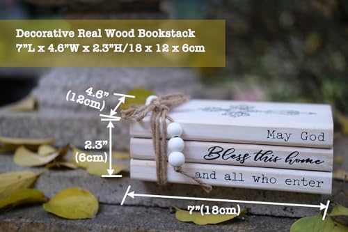 LIVDUCOT Rustic Decorative Coffee Table Books for Home, Wood Book Stack Decor Set of 3, Farmhouse Mantel Decor, Christian Gifts (May God Bless This Home And All Who Enter) - color: Bless this home