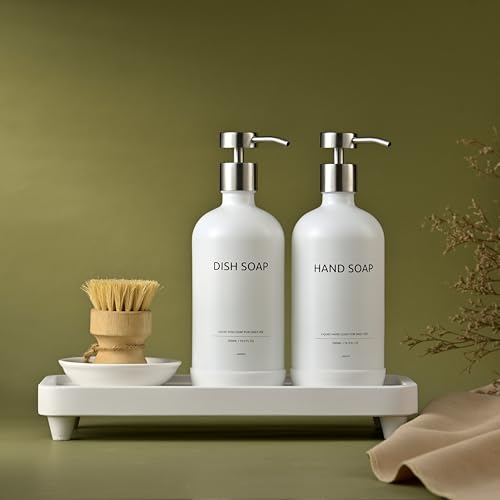 Bathroom Tray for Counter,Vanity Tray,Soap Dispenser Tray for Kitchen Sink, Kitchen and Home Decor (White) - color: White-large