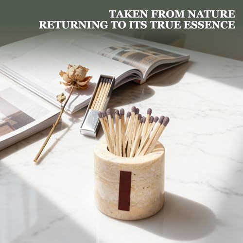 Travertine Match Holder Set of 2 - 2.6x2 Inch Handmade Decorative Matchstick Box with Striker for Fireplace, Candle, Home Decor - Matches Not Included