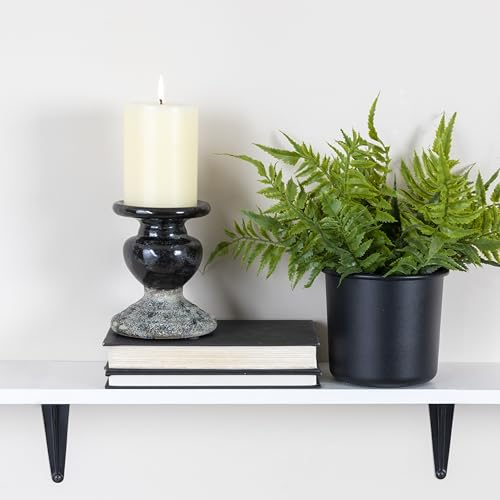 Creative Co-Op 2-Tone Sculptural Terracotta Pillar Candle Holder, Distressed Black - color: Black, size: 4.5" W x 5.25" H