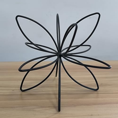 8" Black Sphere Decor, Abstract Tabletop Decorative Ball, Metal Floral Handmade Decorative Sculpture Home Decor Statues - color: Black-8in