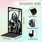 Peacoblue Metal Bookends for Shelves, Modern Decorative Heavy Duty Study Book Ends Stoppers for Office Desk Shelf Room 5.3"x4.3"x7.9" Cast Iron Bookends 1 Pair (Grim Reaper Reading Book with Sickle) - style: Grim Reaper Reading Book with Sickle