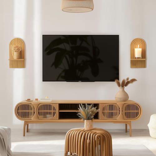 Boho Wall Decor Set of Two - Natural Modern Minimalist Mid Century Wall Candle Holder for Living Room - Wood Bohemian Decor for Bathroom Nursery Bedroom - color: Natural