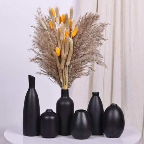 6 Pack Small Black Ceramic Bud Vases for Home Decor - Modern Boho Small Vases for Centerpieces in Bulk, Mini Flower Vases for Dry Flowers, Wedding, Table, and Party Decorations - color: Black Set