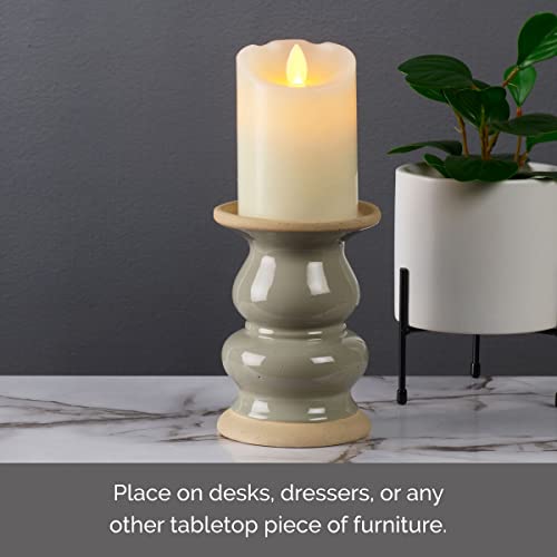 Elements 4.13x4.13x5.71 Inch Grey Ceramic Candleholder, Lightly Distressed Finish, for Use with 3x3 Inch Flameless or Wax Pillar Candle - color: Light Gray, size: 6 INCH
