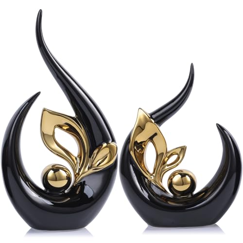 9.4" H Black Gold Abstract Sculptures Home Decor, Ceramic Art Statue Cool Stuff to Put on Shelves&tv Stand Decor, Gold Accent Entertainment Center, for Fireplace Coffee Table Dining Table Decorate - color: Black Gold, size: 9.4in/H