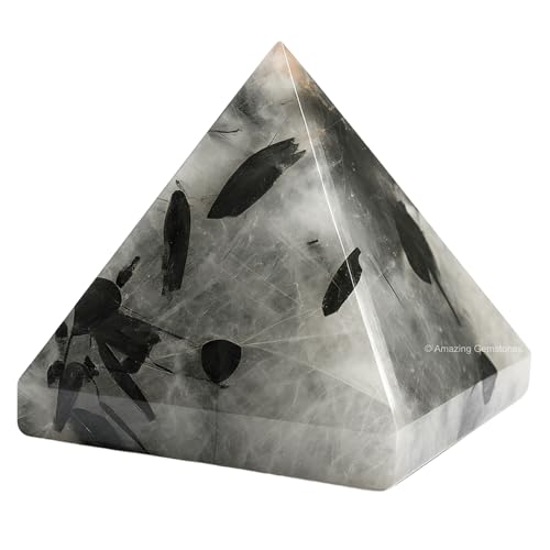 Amazing Gemstone Black Rutilated Quartz Pyramid Crystal Healing Stones - 2" Great Pyramid Figurine of Natural Stone Pyramid for Meditation, Reiki, Chakra Balancing and Crystal Pyramids Grid - color: Black Rutilated Quartz