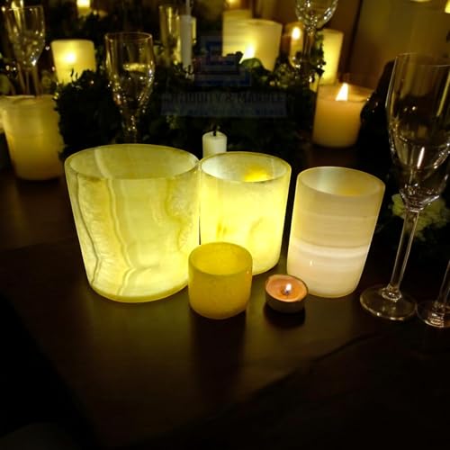 Single Alabaster Candle Holder, Sturdy Tealight Candle Holders, Translucent Stone for Calming Glow, Perfect for Ambient Lighting & Gifts, Warm Illumination, Multiple Sizes (Large) - size: Large