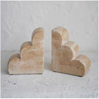 Chagoart Book Ends for Shelves-Concrete Heavy Duty Bookends-Book Stopper- Decorative Bookends for Heavy Books-Travertine Marble Look Book Ends Unique -Scallop Stone Bookends (Travertine)
