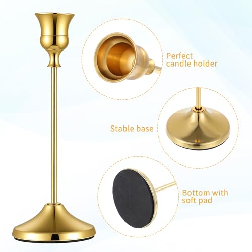 12 PCS Gold Metal Taper Candle Holders, Candlestick Holders, 7cm Diameter Taper Candle Holder Bulk for Table Centerpieces Candlesticks for Wedding Christmas Home Party Table Decor-23/19/16cm - color: 12pcs