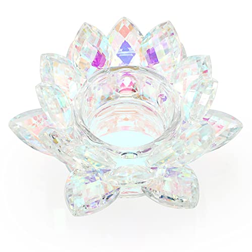 OwnMy Crystal Lotus Flower Tea Light Holder Lotus Petals Votive Candle Holder Candle Lamp, Crystal Flower Tealight Candle Stand for Wedding Table Centerpieces Home Decors (AB Color) - color: Ab Color