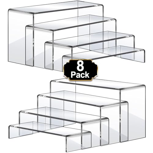 Aheroi Large Acrylic Risers, 8 Pcs 2 Set(7”L~8”L~9”L) Acrylic Display Set Rectangular Stands Shelf Clear Display Risers for Decor, Cake Shelves Retail Shoe Showcase