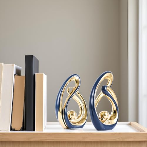 XMGZQ Home Decor Accent,Porcelain Art Mid Century Bookshelf Decorations,Gold Centerpieces for Tables,Abstract Ceramic Statue Sculpture for Coffee Table Mantel Tv Stand Centerpieces (Blue, Small) - color: Blue, size: Small