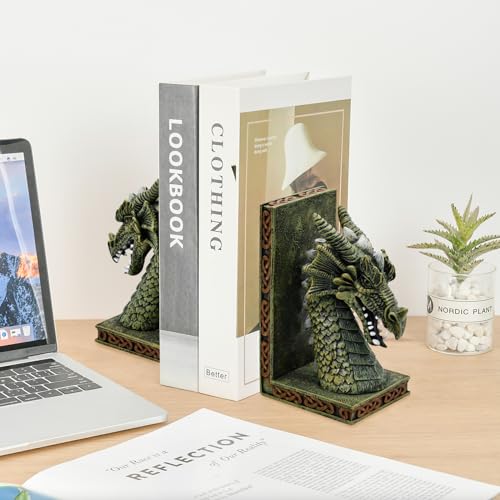 Dragon Bookends for Shelves Set of 2 - Heavy Book Ends Book Supports for Shelves, 4.15 "x 3.25 "x7 Unique Dragon Design Copper（10 Inch） - color: Copper
