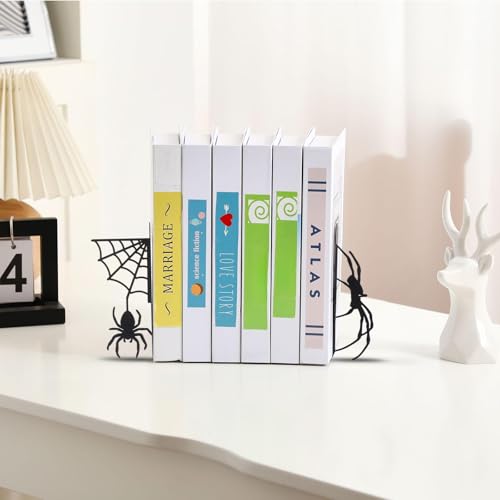 Geelin Creepy Spider Metal Bookends Set of 2 Styles Gothic Black Spider and Web Book Ends for Shelves Scary Home Office Desk Bookshelf Decor Gift for Book Lovers Reading Enthusiasts - style: Spider