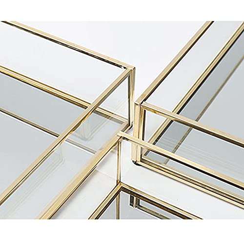 Square Vintage Gold Mirror Glass Vanity Tray,Ornate Geometric and Brass Plated Display Storage Organizer for Makeup Brushes/Lipstick/Skincare/Perfumes/Beauty Room/Bathroom Accessories - color: Square