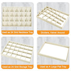 Mornajina 24 Grids Stackable Jewelry Tray Organizer with Removable Dividers, Velvet Jewelry Display Tray for Earrings Necklaces Bracelet Rings Display Showcase - Light Khaki - color: Light Khaki
