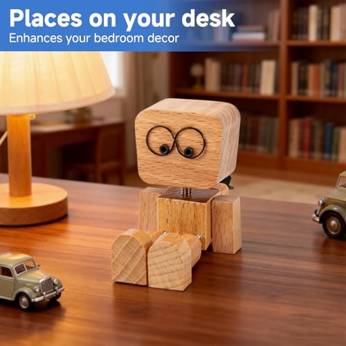 Shaking Wooden Man Figurine - 12PCS Magnetic Changeable Faces, Handmade Spring Legs Wobbly Doll for Car Dashboard & Office Desk Decor, Funny Kinetic Desktop Ornament Creative Gift