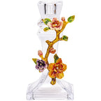Handcrafted Enamel Glass Candle Holder – Stunning Floral Design with Begonia Flowers for Weddings, Home Décor, and Gift Giving – Unique Handcrafted Piece with Enamel Detailing