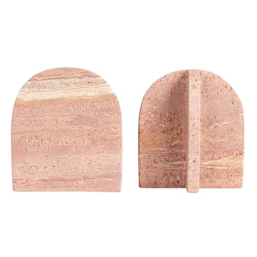 Bloomingville Crimson Archways Travertine Bookends, Red
