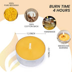 50-Pack Pure Beeswax Tealight Candles in Aluminum Cups - 4-5 Hour Burn Time, Lead-Free Cotton Wick, Natural Unscented Candles - color: Raw