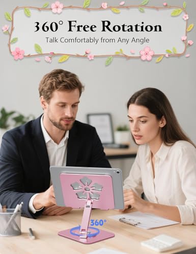 Rotating Tablet Stand for Desk-Aluminum Office Desk Accessories for Women Moms iPad Gifts Home Office Portable Monitor Stand for iPad, Compatible with iPad Pro, Air, Mini, Kindle, 4–12.9",Pink - color: Pink