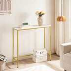 HOOBRO Narrow Console Table, 29.5" Small Entryway Table, Thin Sofa Table, Side Table, Display Table, for Hallway, Bedroom, Living Room, Foyer, White and Gold DW75XG01 - color: White + Gold