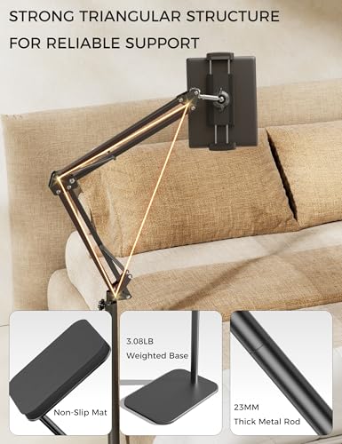 VOLTIFYMAX Tablet Floor Stand, 360-degree Rotatable Metal Tablet Stand Holder, Adjustable Kindle Holder, Universal Phone Stand for iPad/iPhoneX/iPad Pro or Other 4.7~12.9 Inch-Screen Devices (Black)