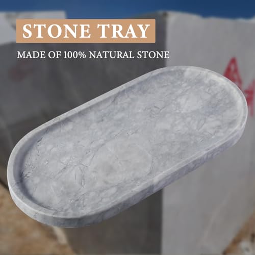 Koville Grey Marble Tray for Bathroom Countertop, 12"x6" Vanity Decorative Marble Tray for Dresser, Stone Catchall Trays for Perfume, Candles, Jewelry, Stone Gray Storage Trays for Home Decor - color: Gray, size: 12" x 6" x 0.7"