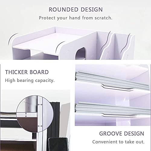 SONGWAY File Organizer for Desk - 4 Tier Vertical and Horizontal Document Holder, File Sorter, A4 Paper Storage Holder, Desktop Organizer for Home Office School Decoration, White - size: 4 Tier