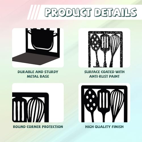Peacoblue Metal Bookends Stopper Holder Stand for Shelves, 4.7"x3.5"x7" Heavy Duty Decorative Creative Study Kitchenware Bookends for Kitchen cookbooks for Small Cook Books, 1 Pair (Kitchenware) - color: Kitchenware