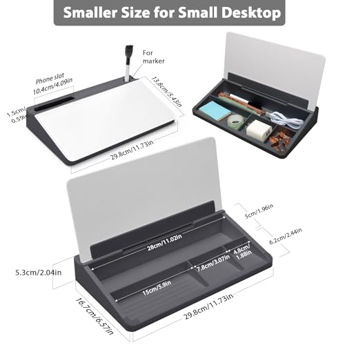 Varhomax Glass Desk Buddy Whiteboard with Storage, Small Dry Erase Desktop White Board Caddy to-do List Memo Notepad for Office, School and Home Office Supplies (Gray and White) - color: Gray & White