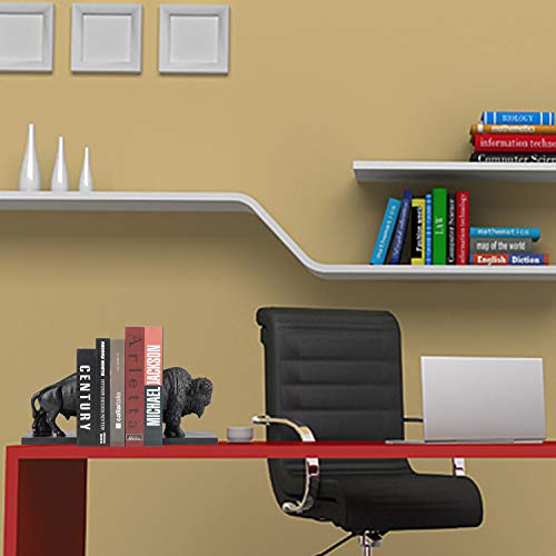 Set of 2 Polyresin Buffalo Bookend,Art bookend, Homedecor for Kids, Office Decor (Black)