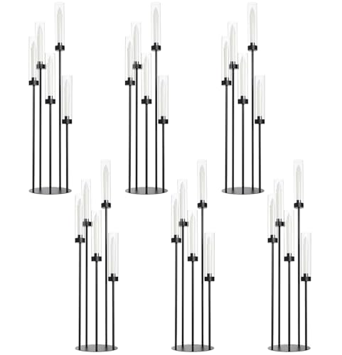 39.8''Matte Black Candle Holder with Acrylic Shades Tall 5 Arm Candelabra Black Table Centerpiece 6PCS for Wedding Living Dining Room Fireplace Decoration Fit 0.98''LED Taper Candle - color: Black, size: 6pcs
