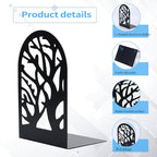 EOOUT Bookends for Shelves Decorative, 5 Pairs of Tree Bookends Supports, Black Metal Book Stoppers for Heavy Books, Heavy Duty Book Ends for Home Office School.