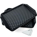 KAQAHIDO Large Non Slip Serving Tray with Grippy Dots, TV Lap Trays for Eating on Couch, Meal Serve for Dinner Breakfast, Rectangular Food Carrying for Plates, Glasses, Dishes, Set of 2, Black - color: Black