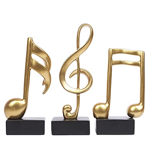 3Pcs Musical Sculptures Music Note Figurine Statue Decorative Ornaments Art Decor for Living Room Bedroom TV Cabinet Gift (Gold)