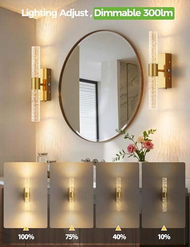 JOFIOS Battery Operated Wall Sconce Set of 2,3CCT,Dimmable,10400mAh,Gold Modern Rechargeable Wall Sconce with Remote,Wireless Wall Lights for Bedroom,Living room,Hallway(15.3 inch) - color: Gold