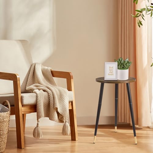Indoor Plant Stand, Tall Plant Stand Mid-Century Wood Plant Holder with Metal Legs, Modern Plant Table Flower Pot Stand Round Side End Tables for Living Room Bedroom Balcony Garden Patio