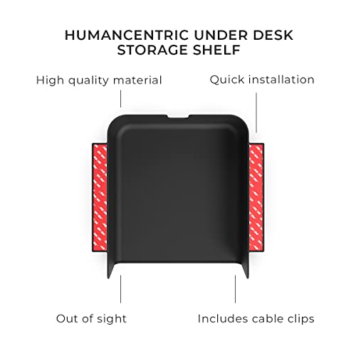 HumanCentric Under Desk Storage Shelf, Drawer Organizer for Office, Workstations, Tables, Sit Stand Desks, Gaming Setups, Mountable Storage Tray, Cable Management, Screw or Stick On with VHB Tape