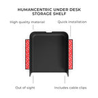 HumanCentric Under Desk Storage Shelf, Drawer Organizer for Office, Workstations, Tables, Sit Stand Desks, Gaming Setups, Mountable Storage Tray, Cable Management, Screw or Stick On with VHB Tape