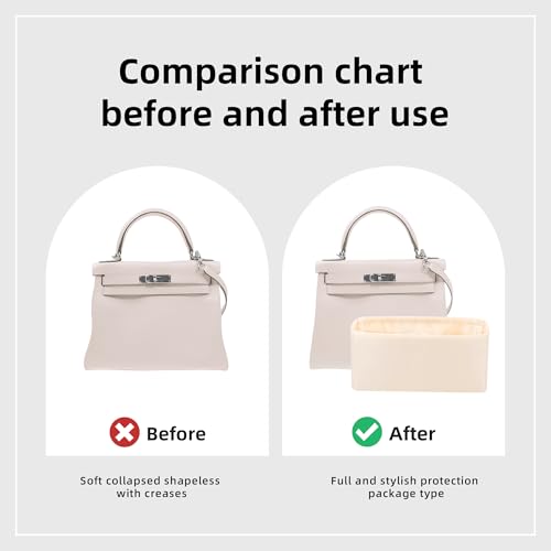 DGAZ Purse Bag Organizer Insert, Silk, Luxury Handbag Tote in Bag Shapers, Fits Kelly mini I/mini II /20/25/28/32/35/40 Bags (Craie, KL25) - color: Craie, size: KL25