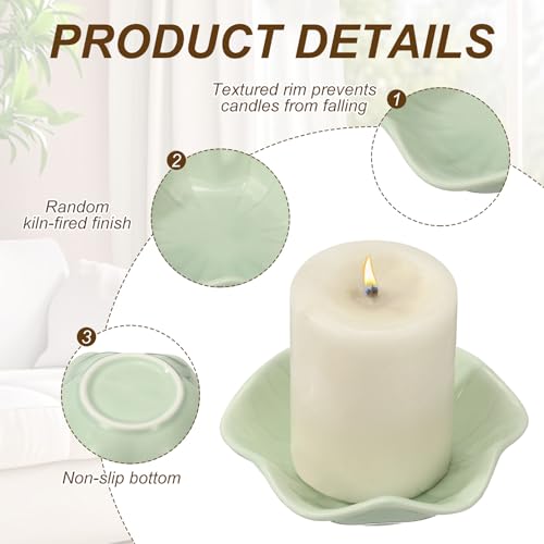 uxcell Candle Holder Plates, 4 Inch Ceramic Candle Tray Tealight Incense Holder Dish Candlestick for Tea Light Aromatherapy Wedding Rustic Vintage Home Decor, Lotus Leaf Light Green - color: Light Green
