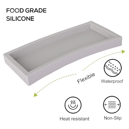 Bathroom Tray, Small Vanity Tray Silicone Soap Dish Sponge Holder Kitchen Sink Organizer Bathroom Accessories for Countertop, Toilet, Shower - Light Grey - color: Light Gray, size: 7.9" x 4.0"