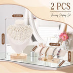 AceOrbit 2 Pcs Jewelry Display Stand Set Velvet Jewelry Bust Display Stand and T Bar Bracelet Holder for Necklaces Bracelets Chains Retail Boutique Shops Selling(Beige)